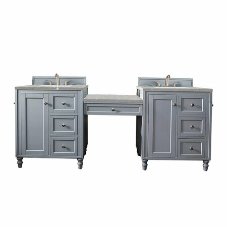 JAMES MARTIN VANITIES Copper Cove Encore 86in Double Vanity Set, Silver Gray w/ 3 CM Eternal Serena Quartz Top 301-V86-SL-DU-3ESR